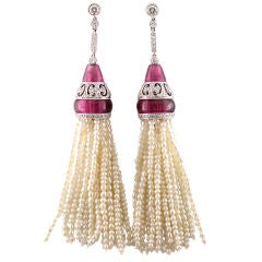 Pink Tourmaline and Pearl Tassel Earrings