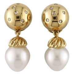 Estate Collection | Diamond, Gold & Pearl Drop Earrings