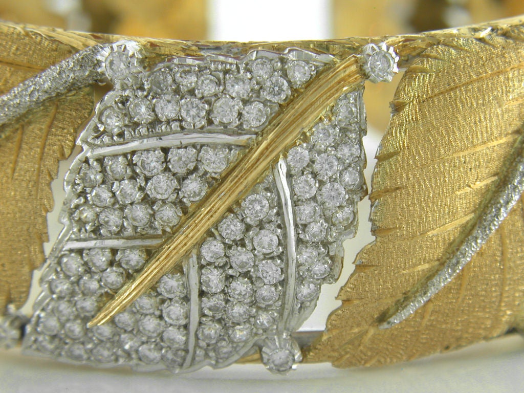 Beautiful & Elegant M. BUCCELLATI Diamond Leaf Cuff Bracelet 2