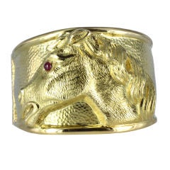 Unique DAVID WEBB Gold Ruby Horse Bracelet