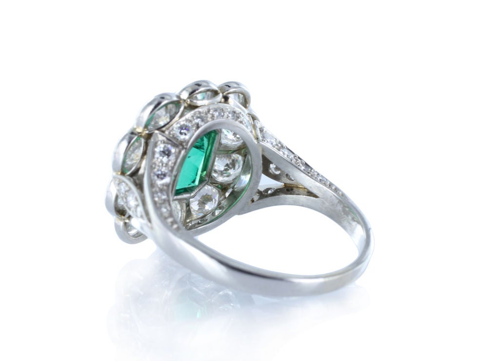 Elegant 1.95 Carat Emerald Diamond Gold Platinum Cluster Ring In Excellent Condition For Sale In Chestnut Hill, MA