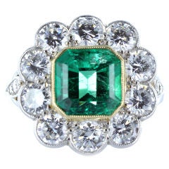Elegant 1.95 Carat Emerald Diamond Gold Platinum Cluster Ring 1