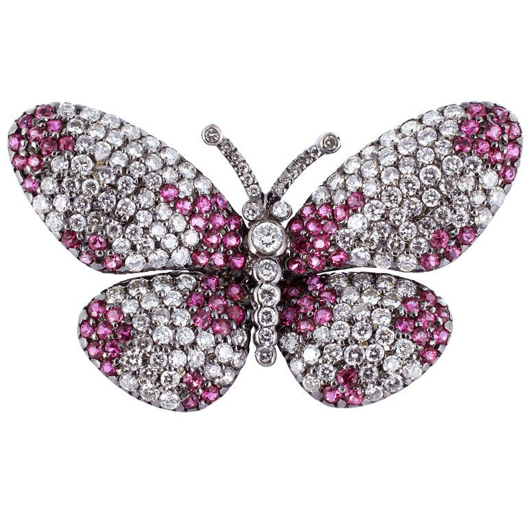 Ruby and Diamond Butterfly Pin For Sale at 1stdibs