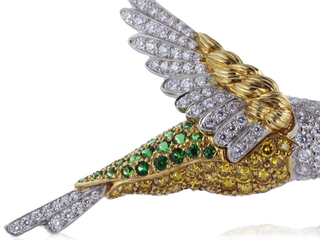 Oscar Heyman Diamond Gem Hummingbird Pin In Excellent Condition In Chestnut Hill, MA