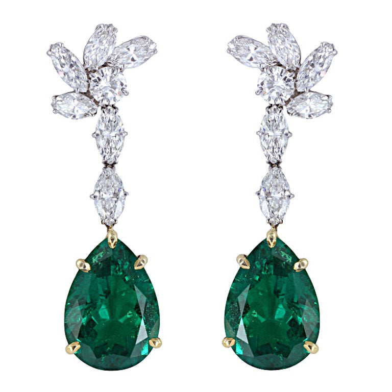 Very Fine Colombian Emerald & Diamond Earrings