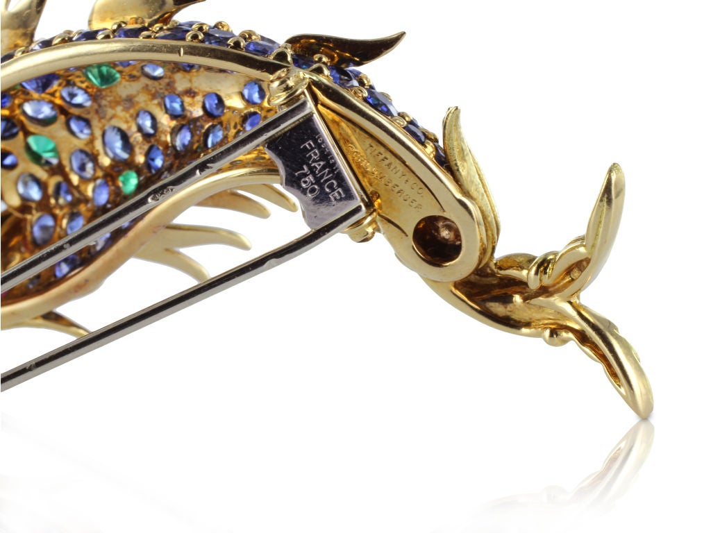 Women's 1960s Tiffany & Co. Schlumberger Sapphire Demantoid Fish Pin For Sale