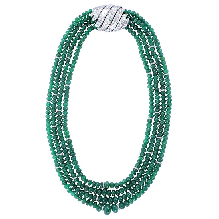 Striking DAVID WEBB Emerald & Diamond Necklace