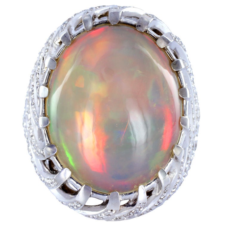 Important Alluring Crystal Opal Diamond Ring For Sale