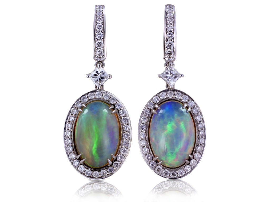 Enchanting Opal and Diamond Drop Earrings at 1stDibs