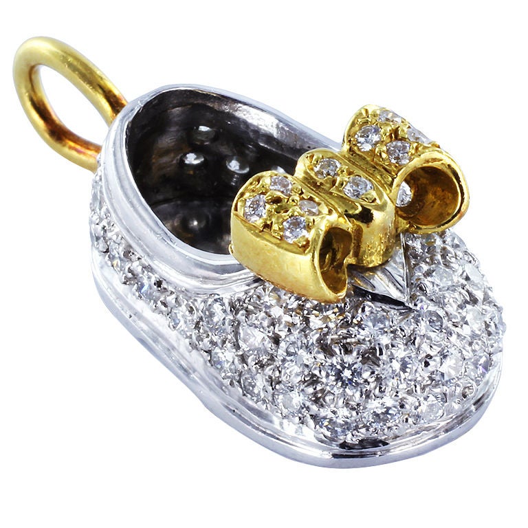  Diamond Gold Platinum Baby Bootie Pendant Charm  For Sale