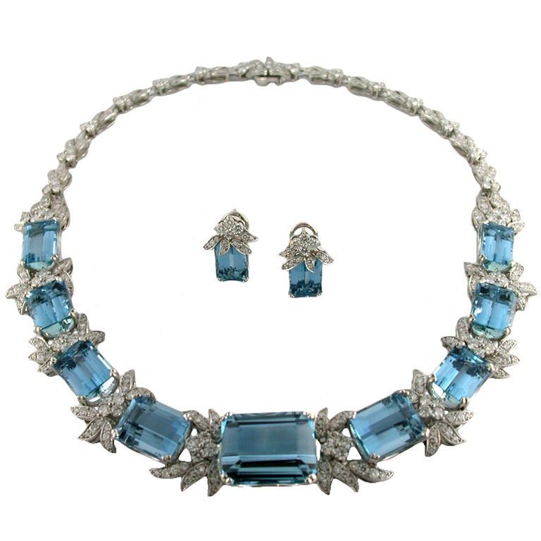 Magnificent TIFFANY 
COMPANY Aquamarine and Diamond Suite