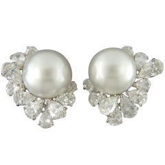 South Sea Pearl and Diamond Earrings