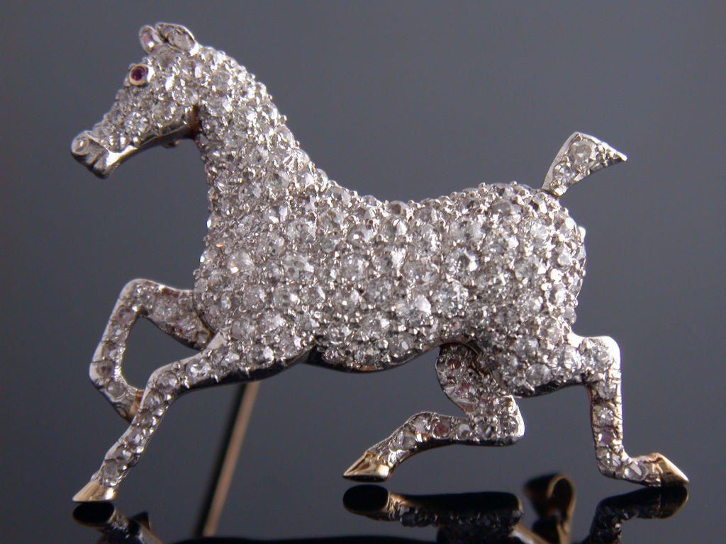 Elegant Edwardian Diamond Horse Pin