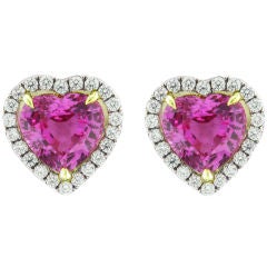 Gorgeous Pink Sapphire & Diamond Heart Earrings