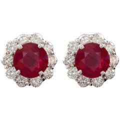 Elegant & Classic Ruby & Diamond Cluster Earrings