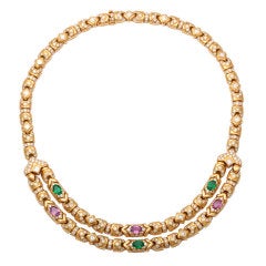 BULGARI Pave Color Stone Diamond Necklace