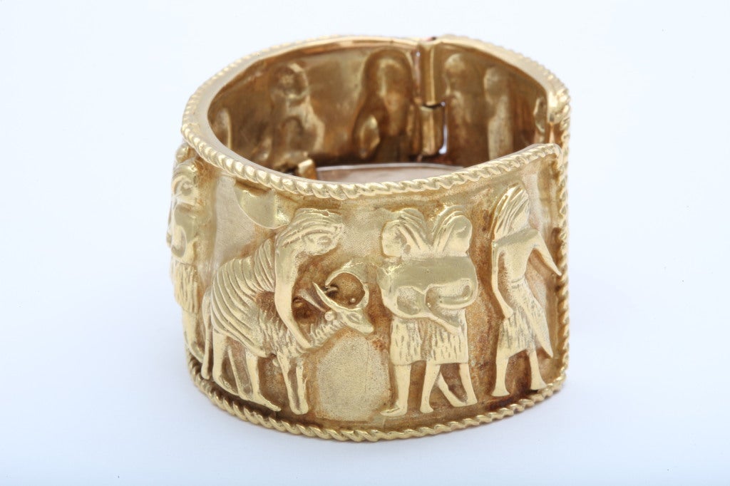 Large Gold Ancient Egypt Motif Bangle For Sale at 1stDibs | gold bangles  egypt, egypt gold bracelet, egyptian gold bangles
