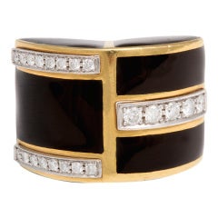 David Webb Diamond Black Enamel & Yellow Gold Ring