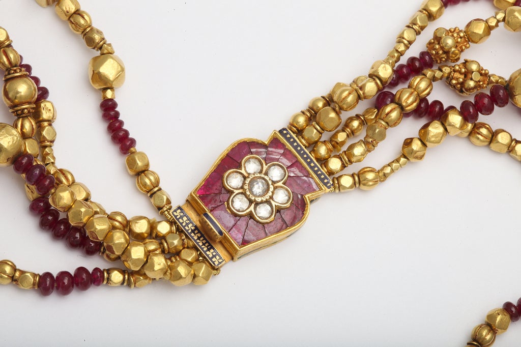 Ruby Diamond and Enamel Indian Necklace For Sale 1