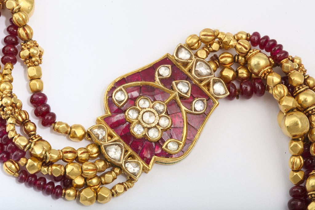 Ruby Diamond and Enamel Indian Necklace For Sale 2