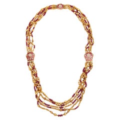 Ruby Diamond and Enamel Indian Necklace