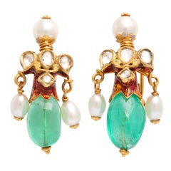 Emerald, Pearl And Diamond Earrings