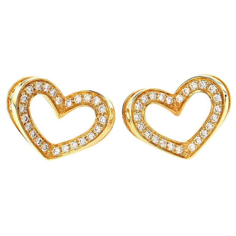 ASPREY Gold and Diamond Heart Earrings For Sale at 1stDibs
