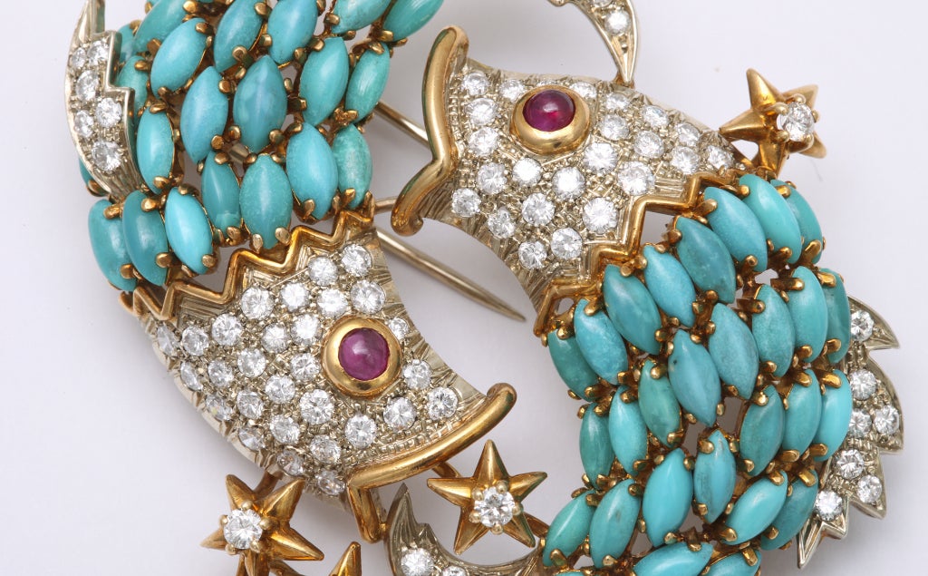 Diamond Turquoise Animal Brooch
