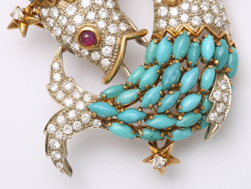 Women's Diamond Turquoise Animal Brooch