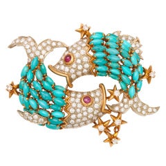 Diamond Turquoise Animal Brooch