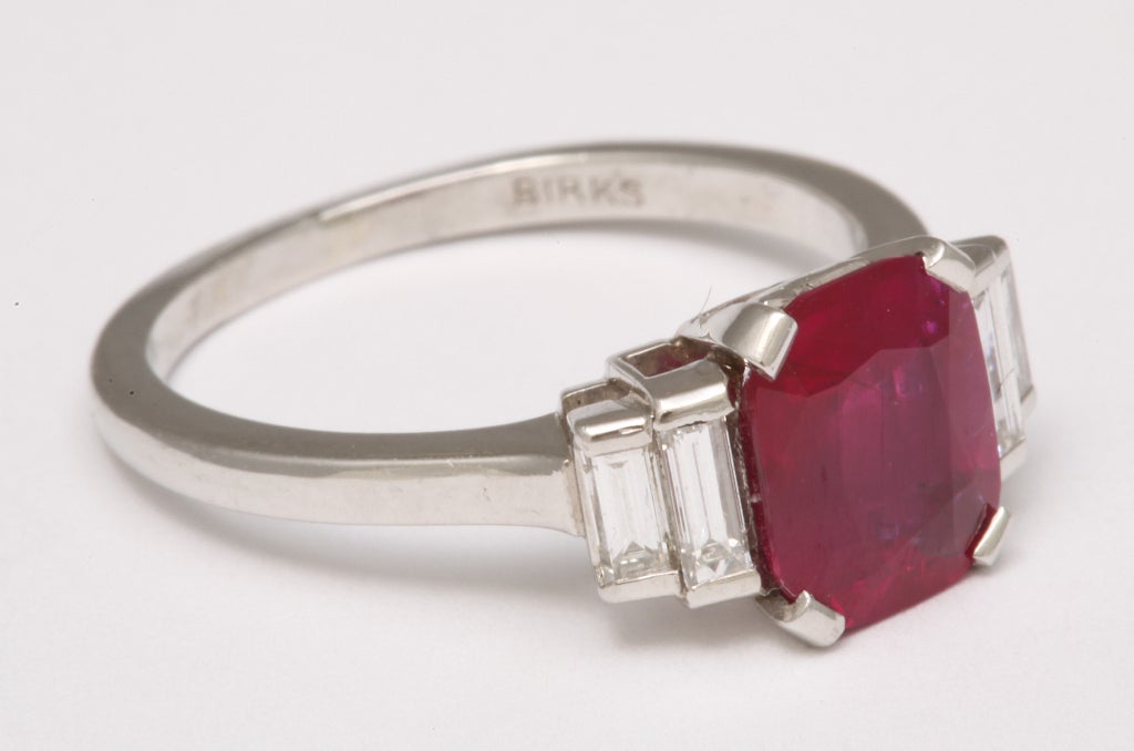 Emerald Cut No Heat Burma Ruby Diamond Platinum Ring