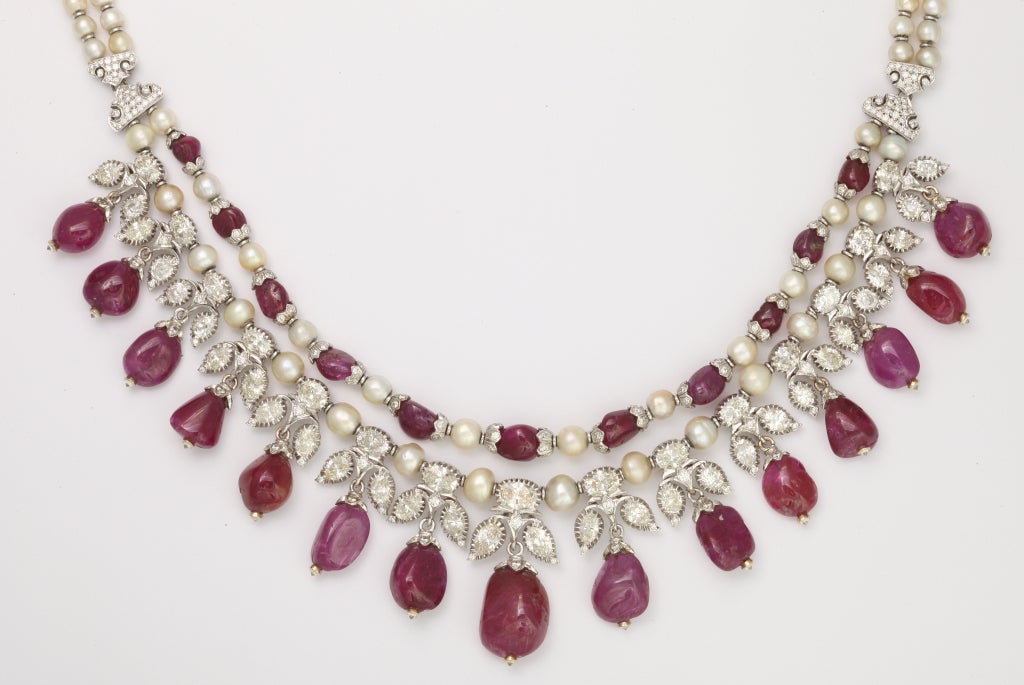 Ruby Diamond and Pearl Suite In Excellent Condition For Sale In NY, NY