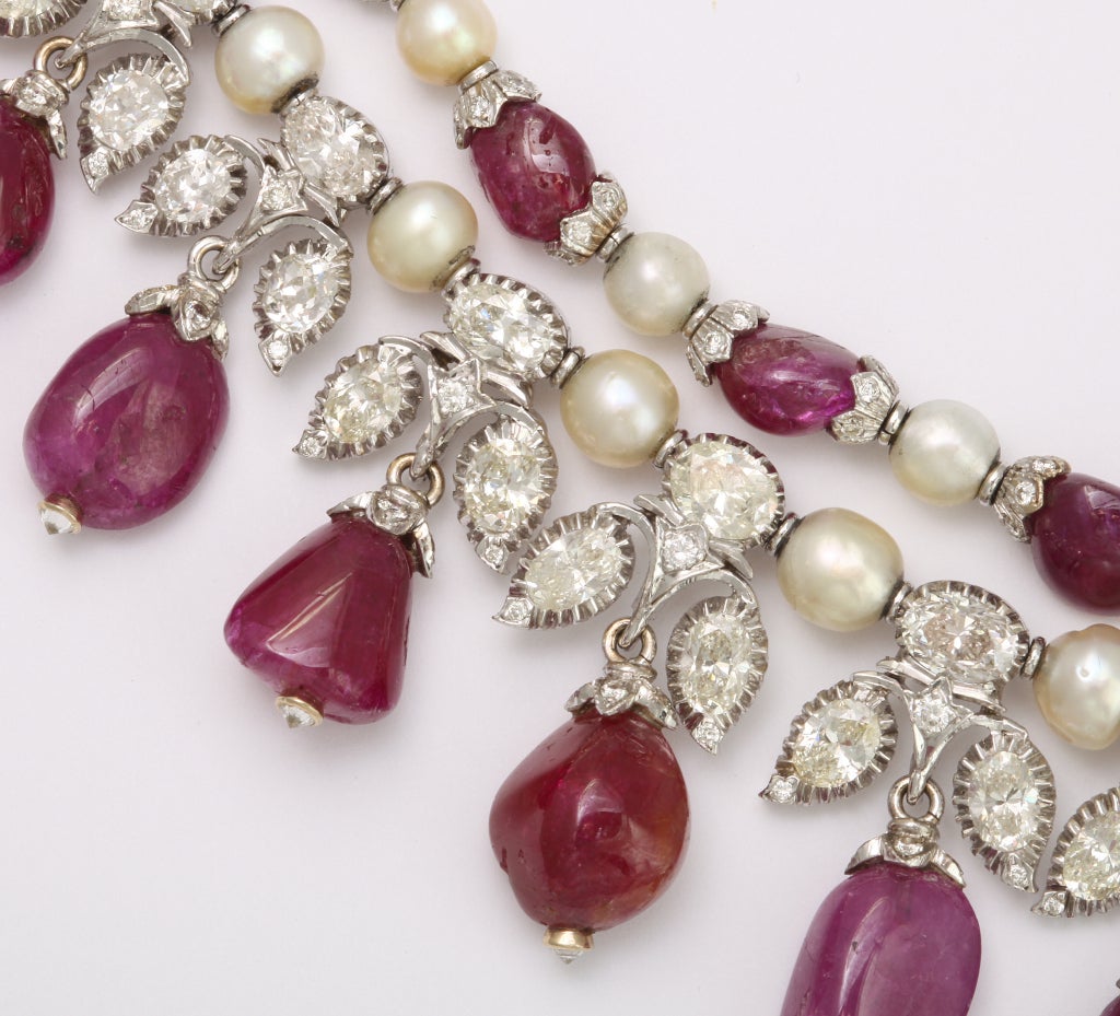 Women's Ruby Diamond and Pearl Suite For Sale