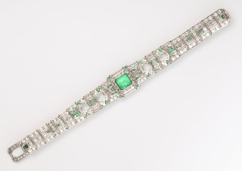 Women's J.E. Caldwell Art Deco Emerald Diamond Platinum Bracelet