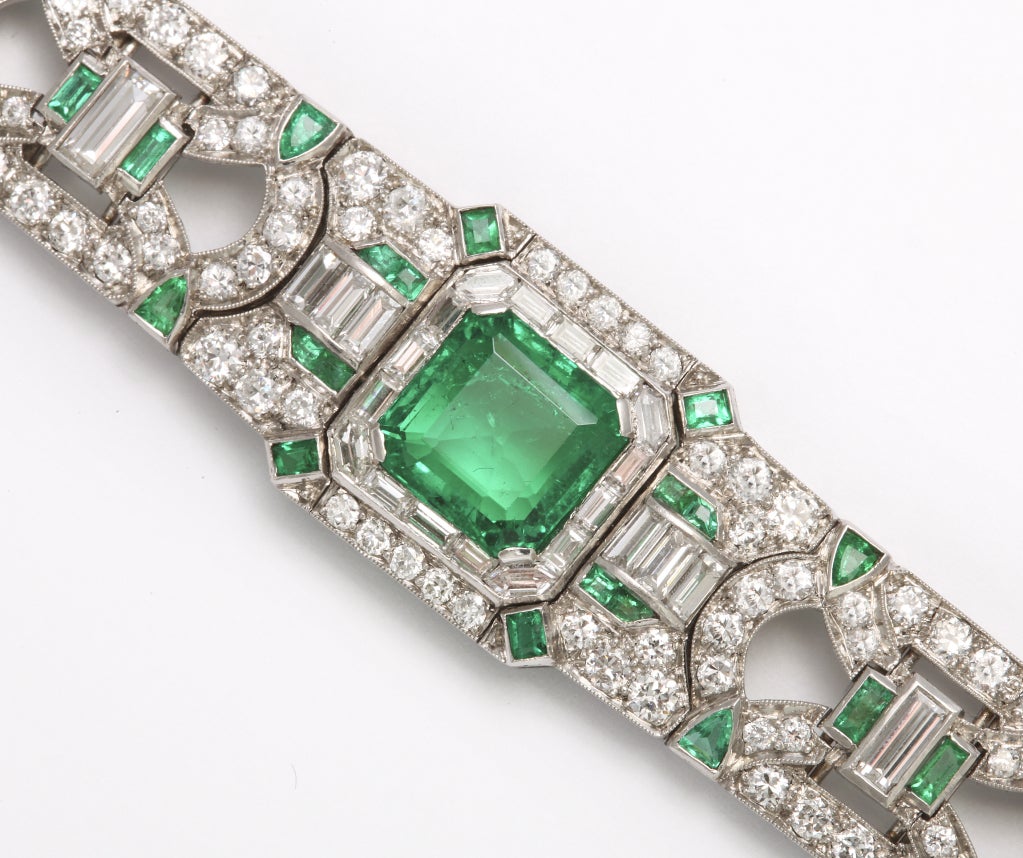 J.E. Caldwell Art Deco Emerald Diamond Platinum Bracelet 2