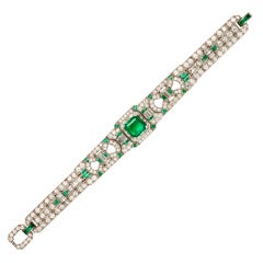 J.E. Caldwell Art Deco Emerald Diamond Platinum Bracelet
