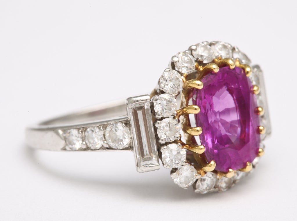 This beautiful Van Cleef & Arpels platinum vintage ring is set with pink sapphire and diamonds.

Estimated pink sapphire weight: 2.86ct
Estimated diamond weight: 1.20ct