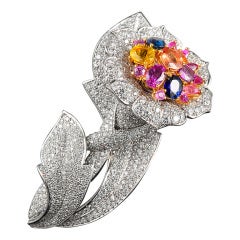 Multi Sapphire and Diamond Flower Pin