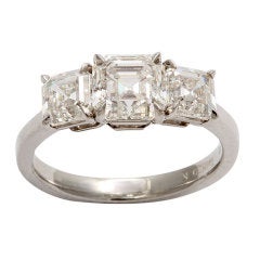 Square Cut Diamond Platinum Three Stone Engagement Ring