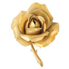 HERMES Hammered Gold Rose Brooch