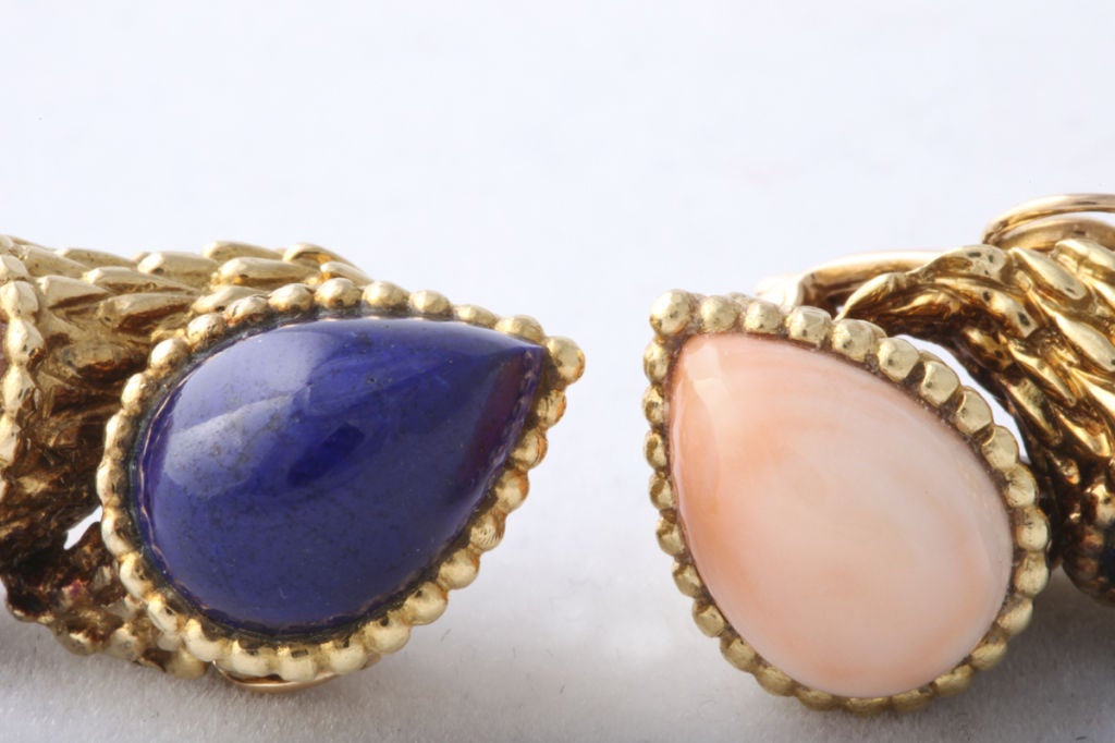 Women's BOUCHERON  Gold Lapis Coral Cornucopia Earclips