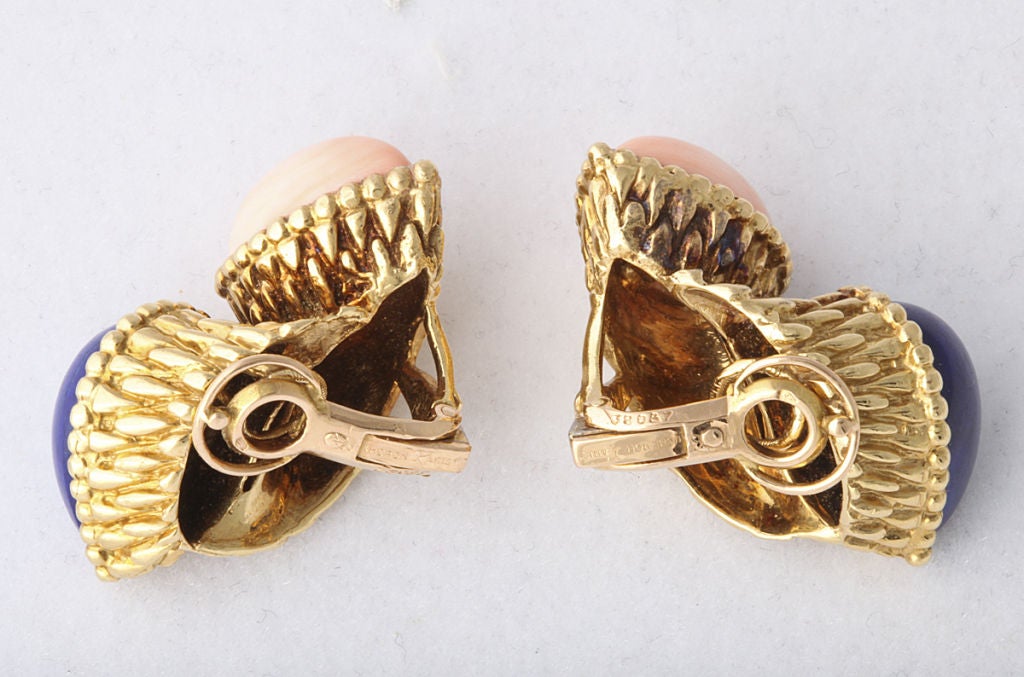 BOUCHERON  Gold Lapis Coral Cornucopia Earclips 1