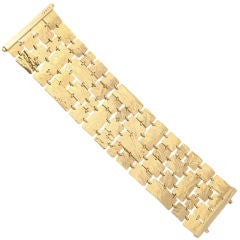 GUCCI Bracelet 18KT Gold Leather Textured Wide 1970's