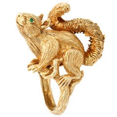 Kurt Wayne Sculptured Squirrel Ring 18KT Gold Emerald