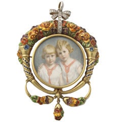 Ivory Miniature in Enameled 18KT Gold Frame with Diamonds