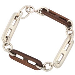 GUCCI Silver and Carved Wood Link Bracelet