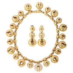MARINA B. Gold and Diamond "Campanelle" Necklace and Ear Clips