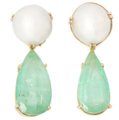 SEAMAN SCHEPPS Emerald and South Sea Pearl Ear clips