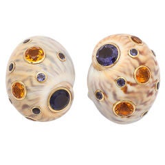 TRIANON Shell Earclips with Sapphires and Citrines