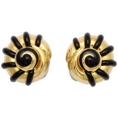 FRED LEIGHTON Spiral Shell Enamel Gold Ear Clips